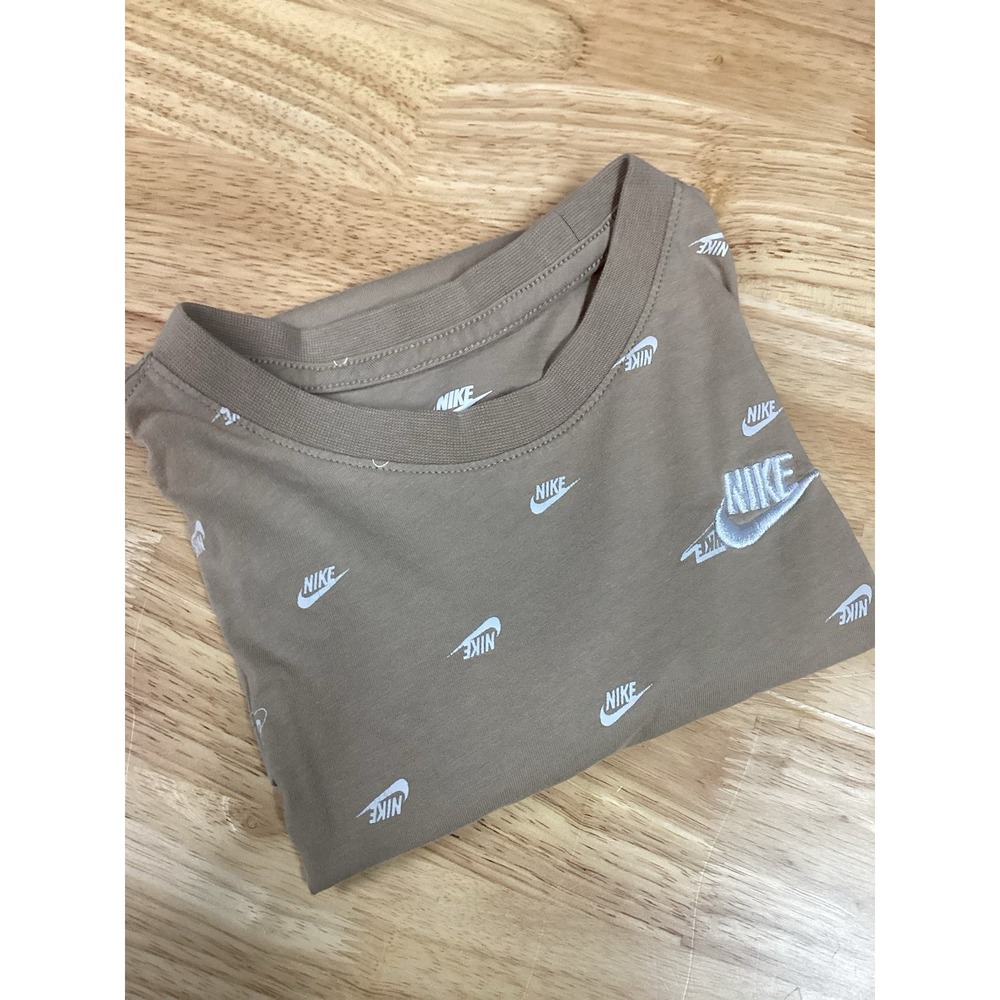 Youth Nike Short Sleeved "All Over Logo" Cotton Tee Tan/white Medium‎